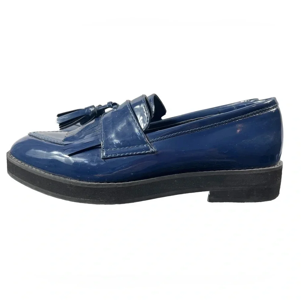 Lord & Taylor Design Lab Patent Navy Blue Loafers With Tassels Size 7B - Picture 5 of 9
